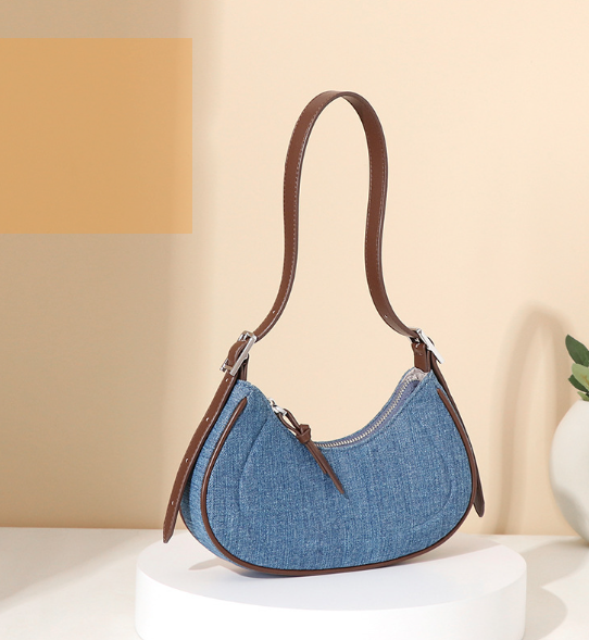 French Retro Denim Crescent Handbag